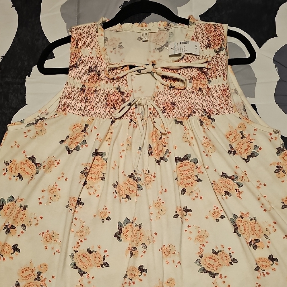 Floral Sleeveless Top with Bow Detail